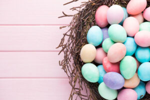 Easter colored eggs on the vintage background.